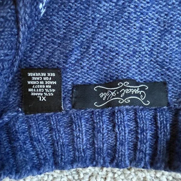 Vintage 90s Zip Up Fair Isle Nordic Snowflake Cotton & Ramie Cardigan - Picture 10 of 10